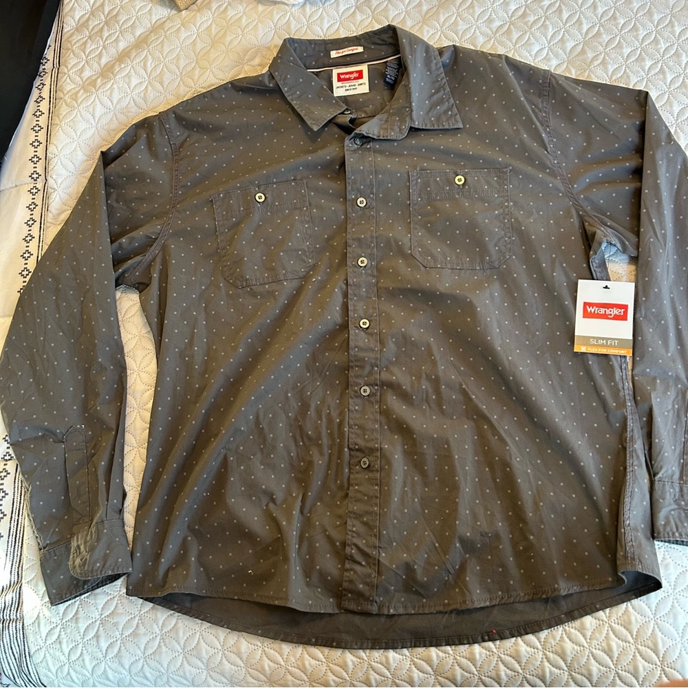 Wrangler Gray Men's Shirt NWT size XL button long sleeve celebration slim fit